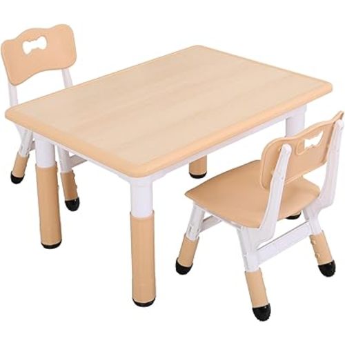 UNICOO Kids Table and Chairs Set, Height Adjustable Toddler Study Table and Chairs, Arts & Crafts Table, Suitable for Ages 2-10, Childrens Activity Table, Preschool Furniture (BY-60-MN)