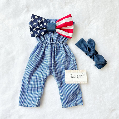 American Flag Baby Outfit | 4th of July Girl Jumpsuit | Patriotic Baby Clothes | USA Flag Romper | Independence Day Outfit | Toddler Shirt