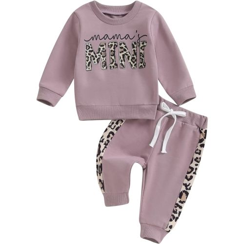 Kupretty Baby Girl Fall Winter Clothes Toddler Outfit Letters Graphic Crewneck Sweatshirts + Joggers Pants Set