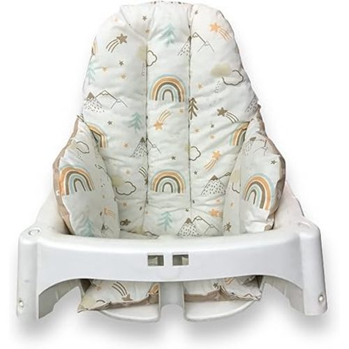 Cushion – Washable & Reversible One-Piece Cotton Seat Pad for IKEA High Chair Accessories, Compatible with Antilop (Brown Rainbow)