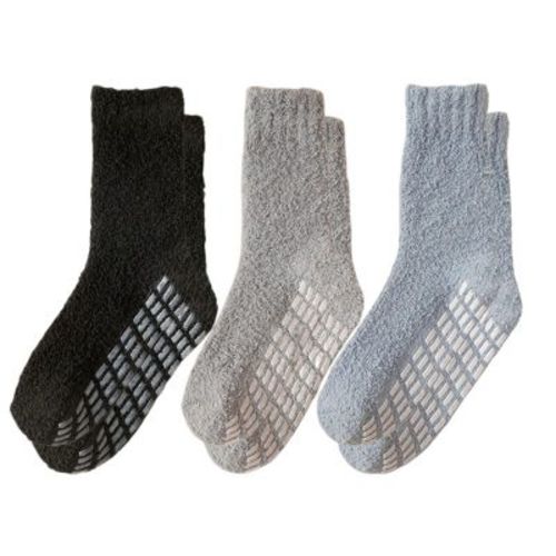 Alilang Women's 3-Pack Anti-Slip Fuzzy Grip Socks for Cozy Indoor Comfort - Gray