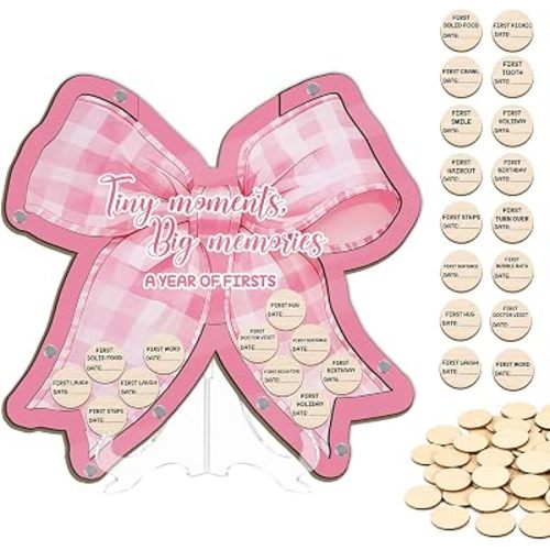 Pink Bow Themed Baby Growth Guest Book for Boy or Girl, Baby Milestone Book, monthly Milestone Record Baby Sign, First Birthday Decor, Nursery Decor, Baby Shower for New Parents