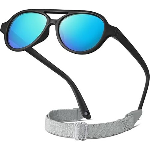 RIVBOS Baby Aviator Wrap Polarized UV400 Sunglasses Soft Frame Secure Strap Toddler,Infant and Newborn (0-18 Months) RBK068