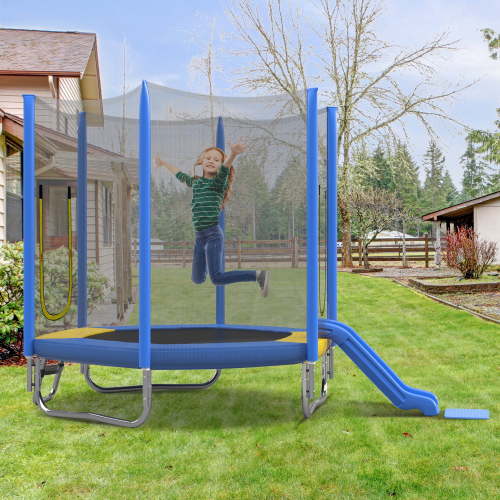 7ft Trampoline for Kids Age3-12, SHINPT Recreational Trampolines with Safety Enclosure Net, Mini Outdoor Trampoline with Slide and Ladder, Easy Assembly, Outdoor, Indoor, Patio, Backyard