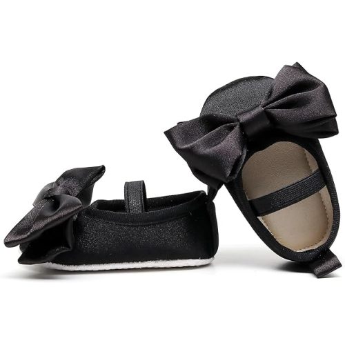 HONGTEYA Baby Girls Ballet Dress Shoes - Mary Jane Soft Sole Sidebow Toddler Moccasins