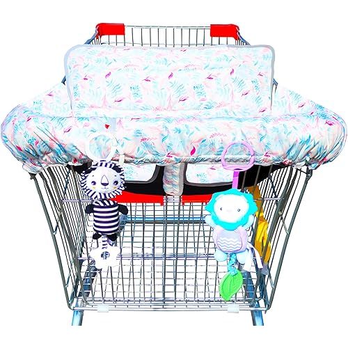 2 in 1 Shopping Cart Cover&High Chair Cover for Restaurant Seat, Grocery Cart Cover for Baby Infant Toddler Girl/Boy Reversible, Machine Washable (Light Pink)