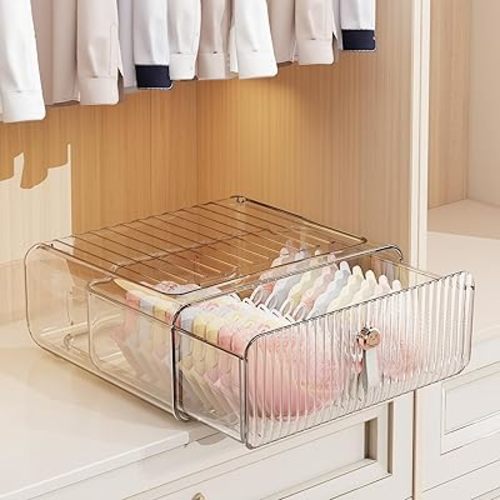 Underwear Drawer Organizer, Stackable Bra Organizer for Closet, 1 Cell Bra Storage, Sock and Underwear Organizer, Closet Organizers and Storage Drawer for Bra, Socks, Tie, Belt, Scarf