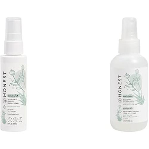 The Honest Company Diaper Rash Cream Spray + Soothing Baby Bottom Wash Bundle | Hypoallergenic, Naturally Derived, Non-Irritating, Cruelty Free | 2 fl oz, 5 fl oz