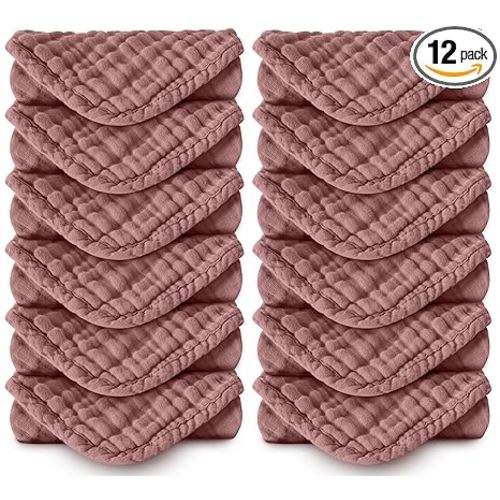 Spotted Play Muslin Burp Cloths 100% Cotton Large 20''x10'' Extra Soft and Absorbent Baby Wash Cloths Spit Up Rags - Baby Burping Cloth for Boys Girls Items(12 Pack Bean Paste)