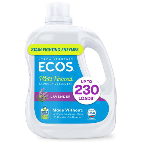 ECOS Hypoallergenic Liquid Laundry Detergent + Enzymes, Lavender Scent, 230 loads, 210 fl. oz.