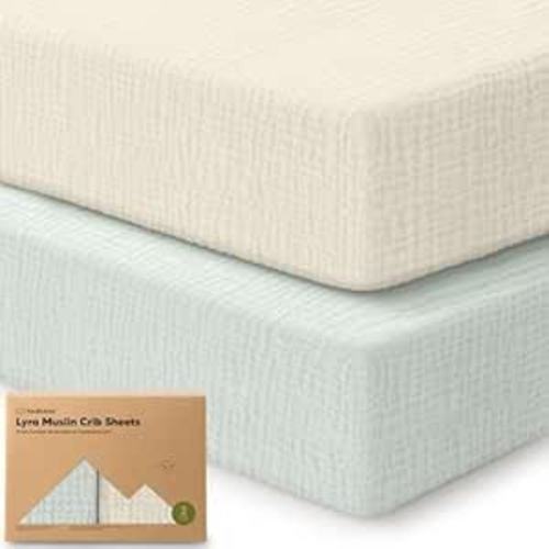 KeaBabies 2-Pack Muslin Crib Sheets for Boys, Girls - 100% Organic Cotton Fitted Baby Crib Mattress Sheet, Soft Breathable Standard Toddler Bed Cover Bedding Set, Neutral, Durable 52x28 (Willow)