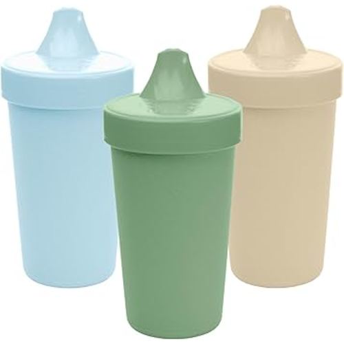 Re-Play Spill-Proof Sippy Cups for Toddlers - Kids Reusable 10 Oz Set of 3, Dishwasher & Microwave Safe, Made in USA, Beach Baby