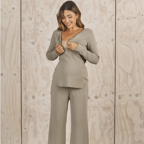 3-Piece Nursing Loungewear/Sleepwear PJ set - Sage Green – Angel Maternity USA