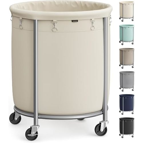 SONGMICS Laundry Basket with Wheels,190L, Steel Frame, Removable Bag