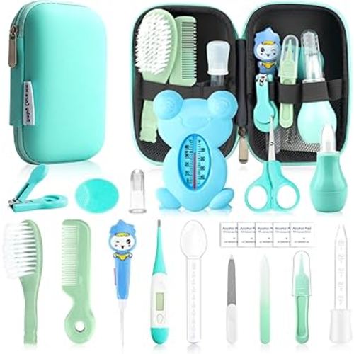 Baby Healthcare and Grooming Kit, 20 in 1 Baby Safety Set Newborn Nursery Health Care Set with Hair Brush Scale Nail Clippers for Baby Girls Boys(20 Kits Green)
