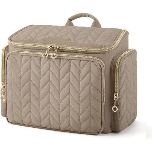 Large Wide-Open Travel Toiletry Bag with Handle. Makeup Cosmetic Travel Bag for Toiletries. Camel