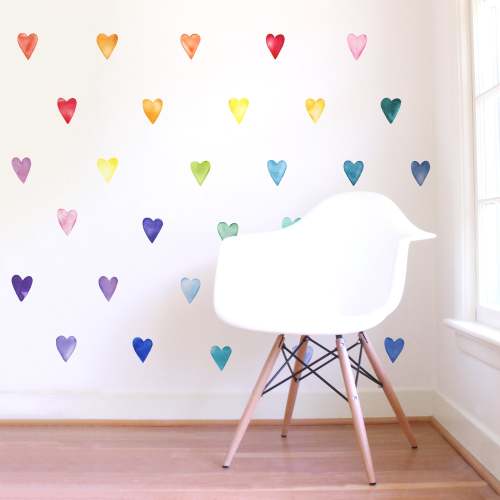 Watercolor Hearts • Rainbow • Small • Peel-and-Stick Wall Decals