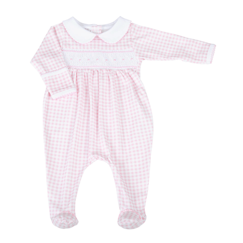 Mini Checks Pink Smocked Collared Girl Footie