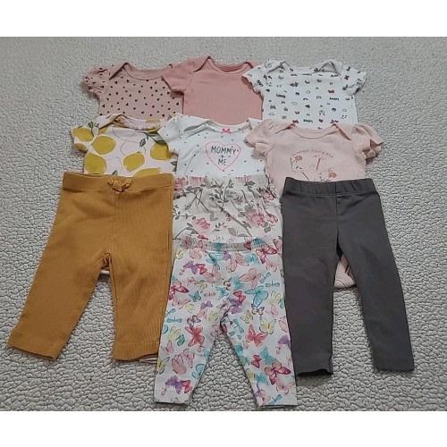 10PC Baby Girls 3 Month Short Sleeve Shirts Pants Clothing Lot Hearts Lemons