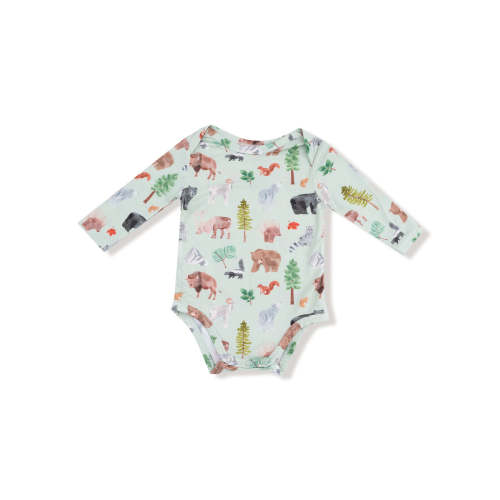 Long Sleeve Bodysuit, American Woodland Animals