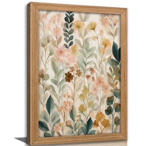 Vexlynora Vintage Watercolor Floral Framed Wall Art - Cottagecore Pastel Flower Canvas Wall Decor Boho Plant painting Picture Retro Country Botanical Artwork for Living Room Bedroom