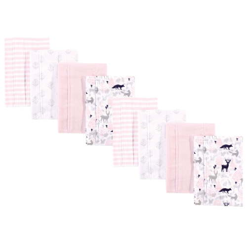 Hudson Baby Cotton Poly Flannel Burp Cloths Multipack, Linocut Woodland Girl 8-Pack, One Size