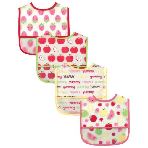 Luvable Friends Baby Girls Waterproof PEVA Bibs 4pk, Pink, One Size