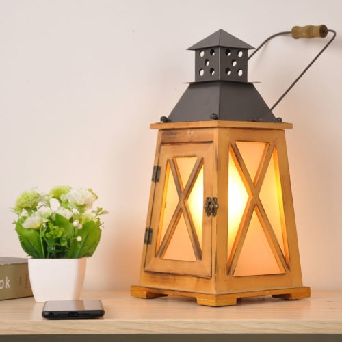 SUNLLOK lantern table lamp 16-in wood Standard Desk Lamp with Wood Shade