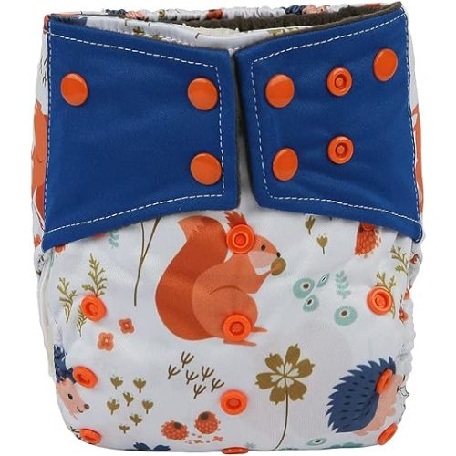 Baby AIll in One Night AIO Cloth Diaper Nappy Sewn in Insert Reusable Washable (Squirrel Hedgehog)