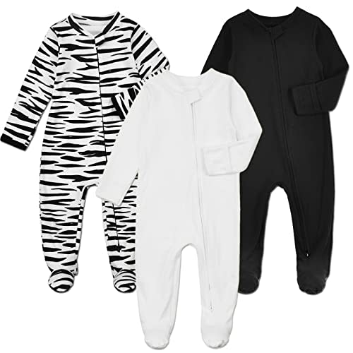 Aablexema Baby Footie Pajamas with Mittens - 3Pcs Infant Footed Sleeper Cotton Sleepwear Outfits