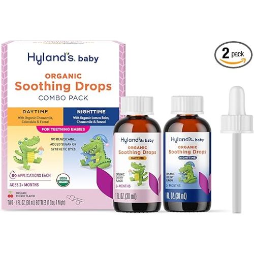 Hyland's Baby Organic Daytime and Nighttime Soothing Drops Combo Pack, Drops for Oral Discomfort, 2 oz.