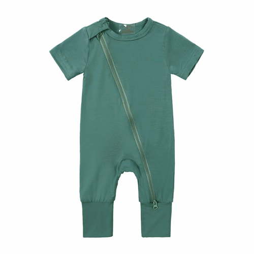 Pejock Newborn Baby Girl's Boy's Romper Jumpsuit Organic Cotton One-Piece Coverall Toddler Short Sleeve Zipper One-piece Pajamas Romper Jumpsuit, 0-24Months