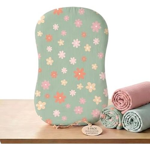 3 Pack Muslin Baby Lounger Cover Compatible with Snuggle Me-Sage Green