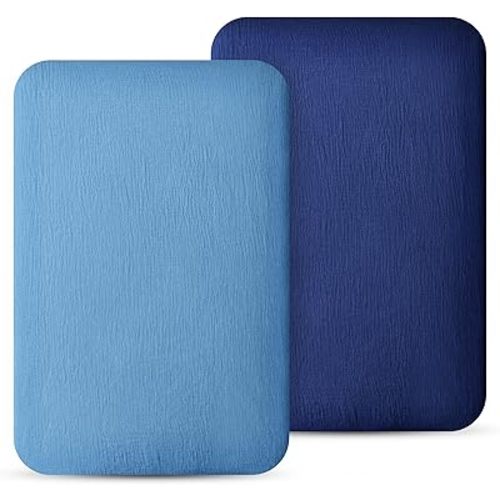100% Muslin Cotton Bassinet Sheets, 2 Pack – Ultra Soft, Breathable & Skin-Friendly, Fits Oval and Rectangle Bassinet Mattress Up to 32x18x4in, Neutral for Baby Boys & Girls(Blue)