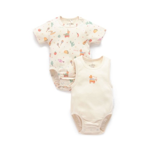 2 Pack Short Sleeve Ribbed Bodysuit Pinata, 6-12M