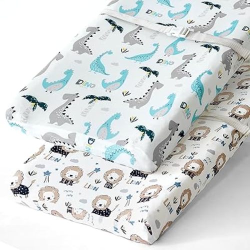 BROLEX Changing Pad Covers for Baby: Boy Girls Ultra Stretchy Soft 2 Pack Dinosaur Lion