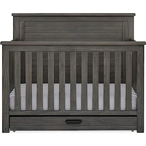 Delta Children Simmons Kids Caden 6-in-1 Convertible Crib with Trundle Drawer, Greenguard Gold Certified, Rustic Grey