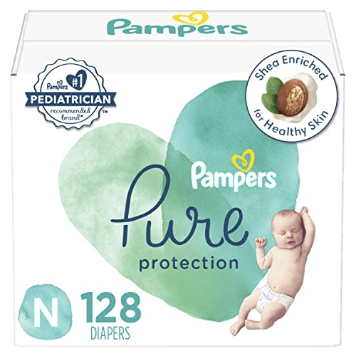 Diapers Size 0, 128 Count - Pampers Pure Protection Disposable Baby Diapers, Hypoallergenic and Unscented Protection, Enormous Pack (Packaging May Vary)