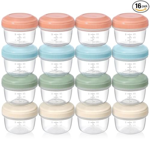 VITEVER [16 Pack] 4 oz Small Containers with Lids, Reusable Plastic Jars for Snack and Puree, Salad Dressing Container to Go, Deli Containers, Freezer Baby Food Containers, Dishwasher Safe, BPA Free
