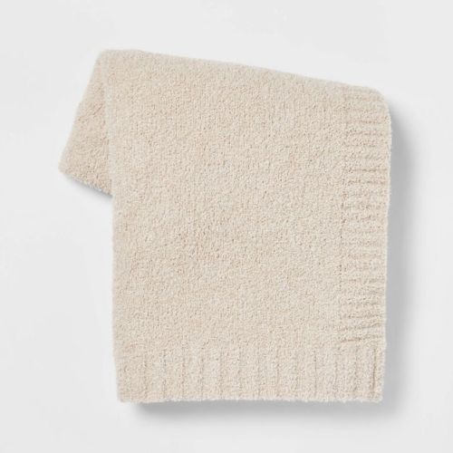 Cozy Knit Throw Blanket Neutral - Threshold™: Sensory Friendly, Midweight, Woven Polyester & Nylon, 50x60"
