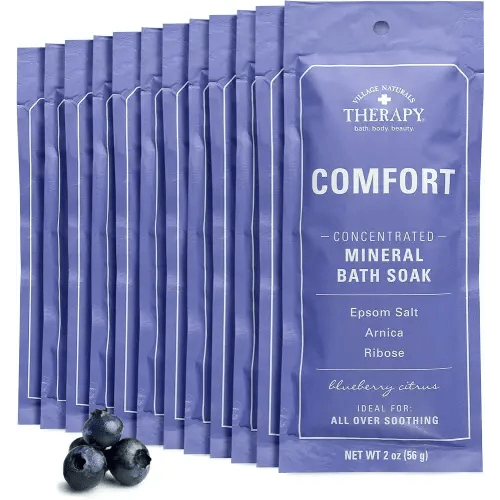Village Naturals Therapy, Comfort Concentrated Mineral Bath Soak, Blueberry Citrus, 2 Oz, Pack of 12