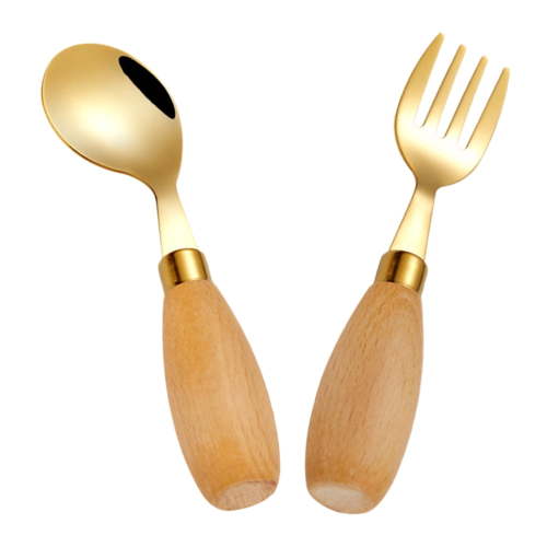 OUNONA 2 Pcs Curved Spoon Toddler Child 13.50X3.50X2.50CM Golden