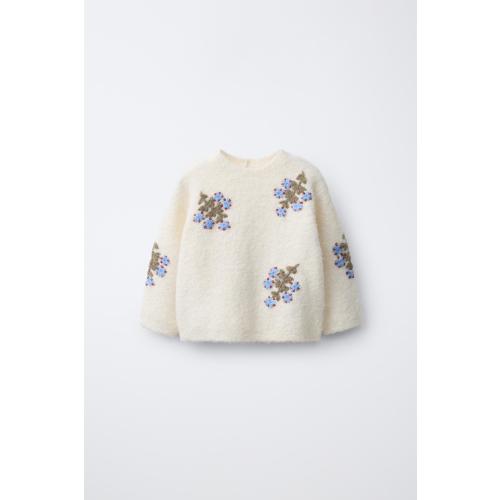 EMBROIDERED FLOWER KNIT SWEATER - Ecru | ZARA United States