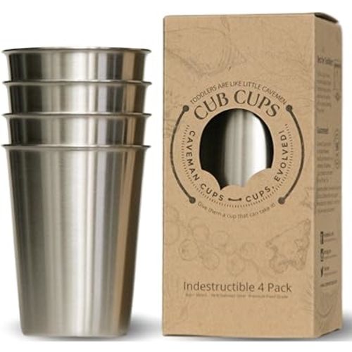 Caveman Premium Heavy Stainless Steel Cups For Kids & Toddlers. Safe Rimless 8oz 4Pack
