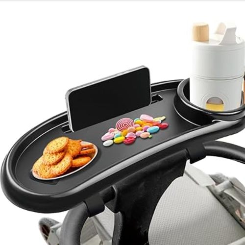 3-in-1 Universal Baby Stroller Snack Tray Accessory, with Phone Holder and Cup Holder, Detachable Baby Travel Equipment Accessories