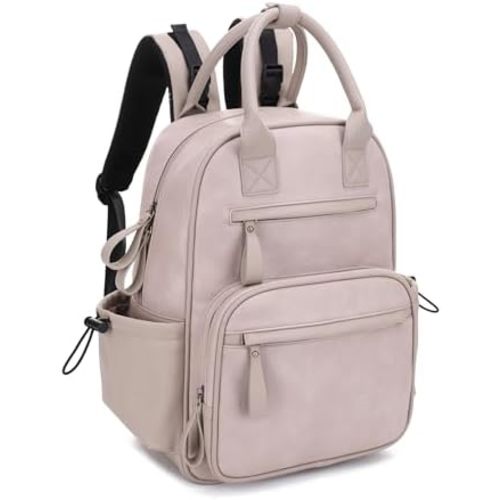 JESSIE & JAMES Saturday EDC Diaper Bag Backpack Multi Function Diaper Bag with Changing Pad & Stroller Straps_Light Stone