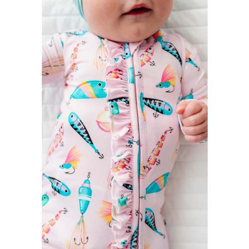Gone Fishing Pink Ruffle Convertible Romper