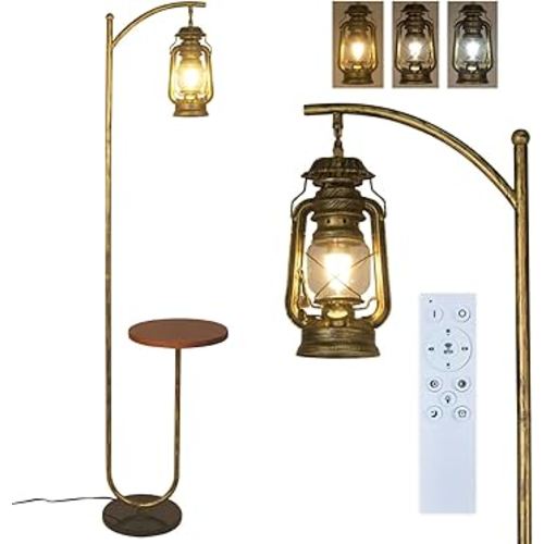 Hsyile Floor Lamp for Living Room Bedroom with Table and Shelves Retro Horse Lantern Floor Lamp Farmhouse Standing Lamp (Bronze)