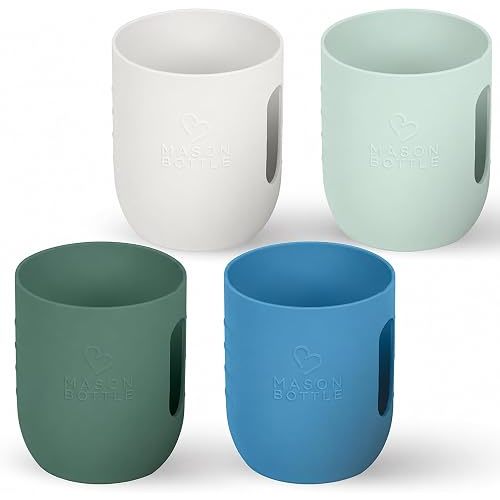 Mason Bottle 8oz Silicone Sleeves for Mason Jars (4-Pack) – Regular-Mouth Jar Covers for Grip and Protection (Bottle Not Included) – Non-Toxic, Dishwasher Safe, Made in USA