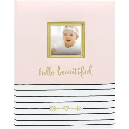 Pearhead Hello Baby First 5 Years Memory Book, Baby Girl Keepsake for New and Expectant Parents, Pregnancy And Milestone Journal, Pink